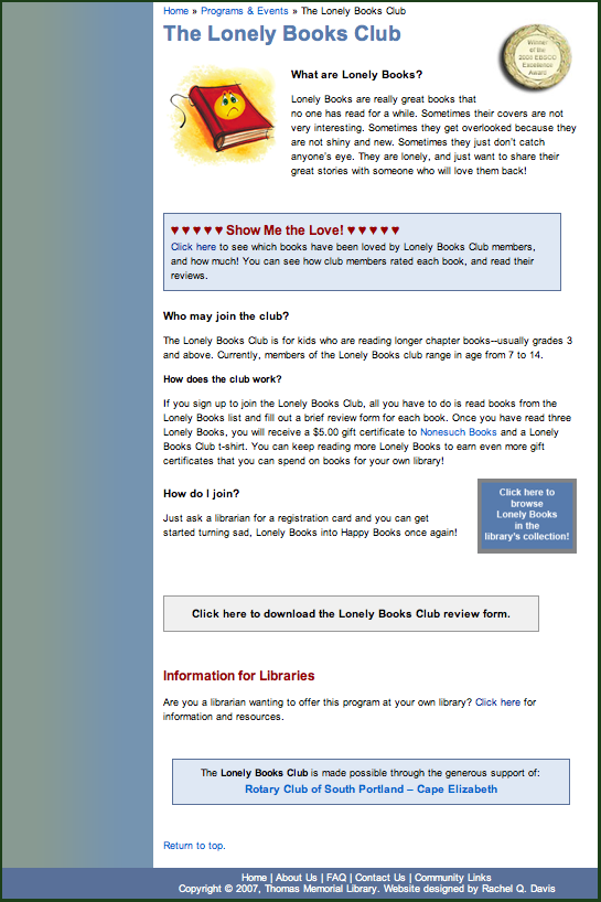 Lonely Books Club archive THOMAS MEMORIAL LIBRARY