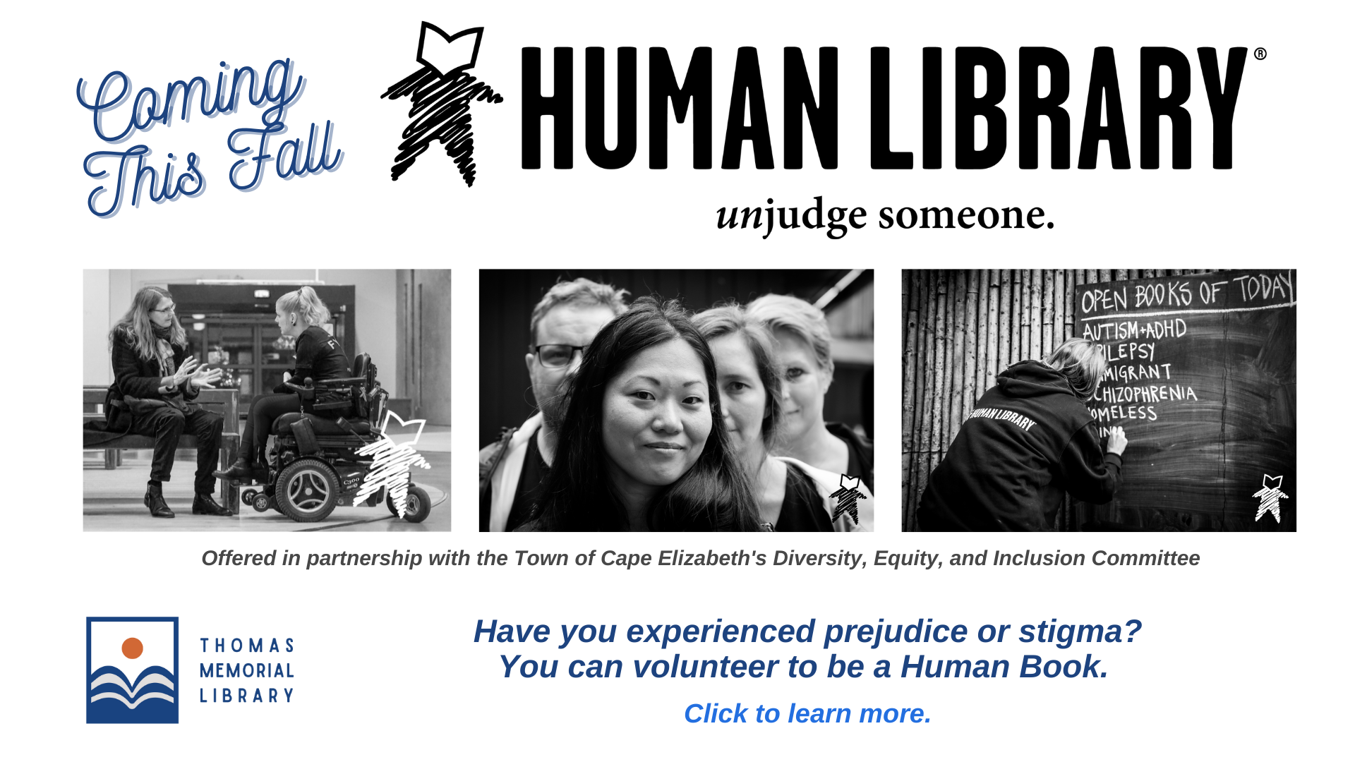 Volunteer to be a Human Book at our Human Library event.