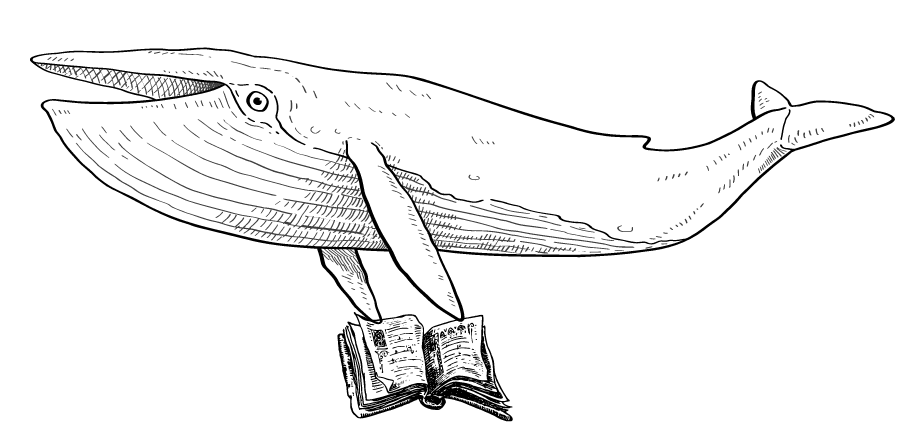 whale holding book