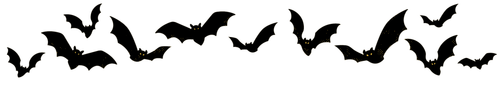 a row of flying bats with orange eyes