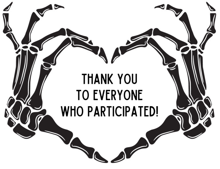 skeleton hands making a heart, with the words "thank you to everyone who participated" inside