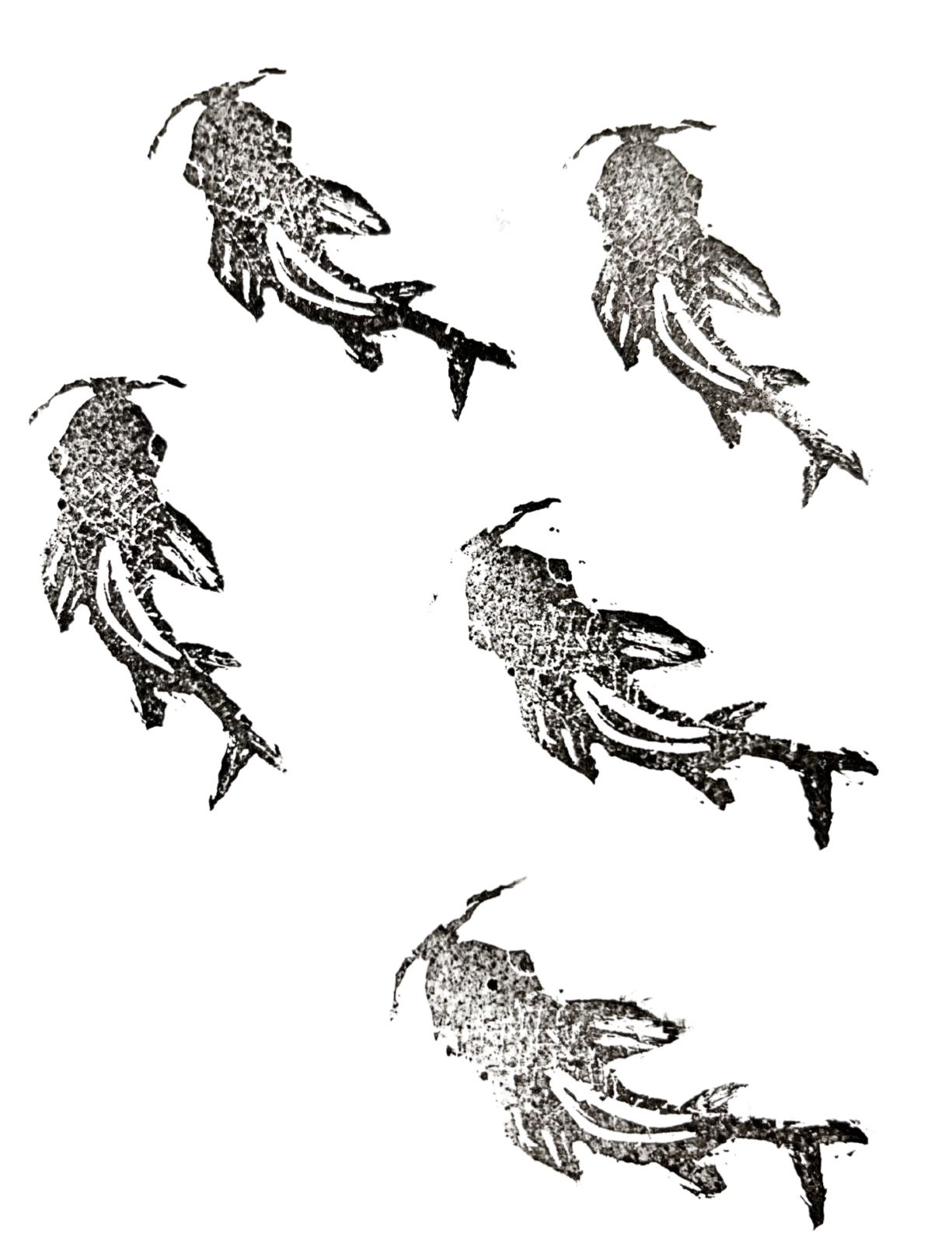 black koi fish images stamped on white paper