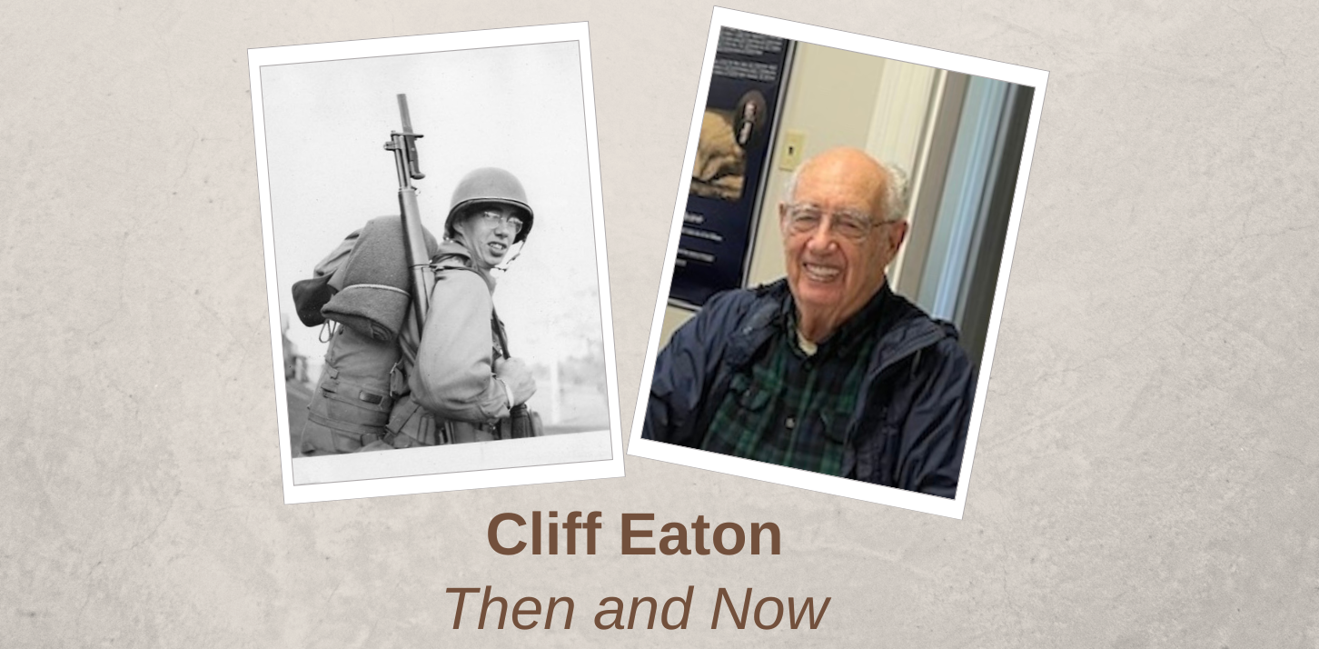 An early photograph of Cliff Eaton as a young soldier, and a photograph of him today