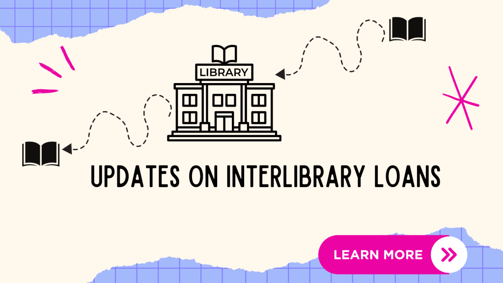 An image of a books coming into and out of a library, with a click for more info button