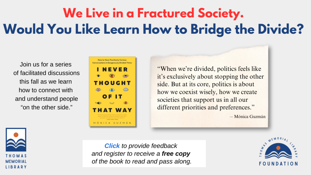 Click this slide to learn more about our upcoming discussions to help bridge the divide in our society