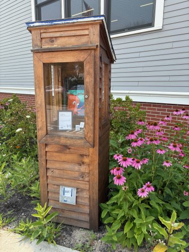 A photo of the Community Art Box next to the library's front entrance
