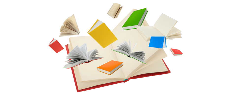 an image of colorful flying books