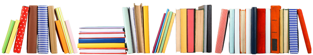 a photographic banner depicting a row of colorful books