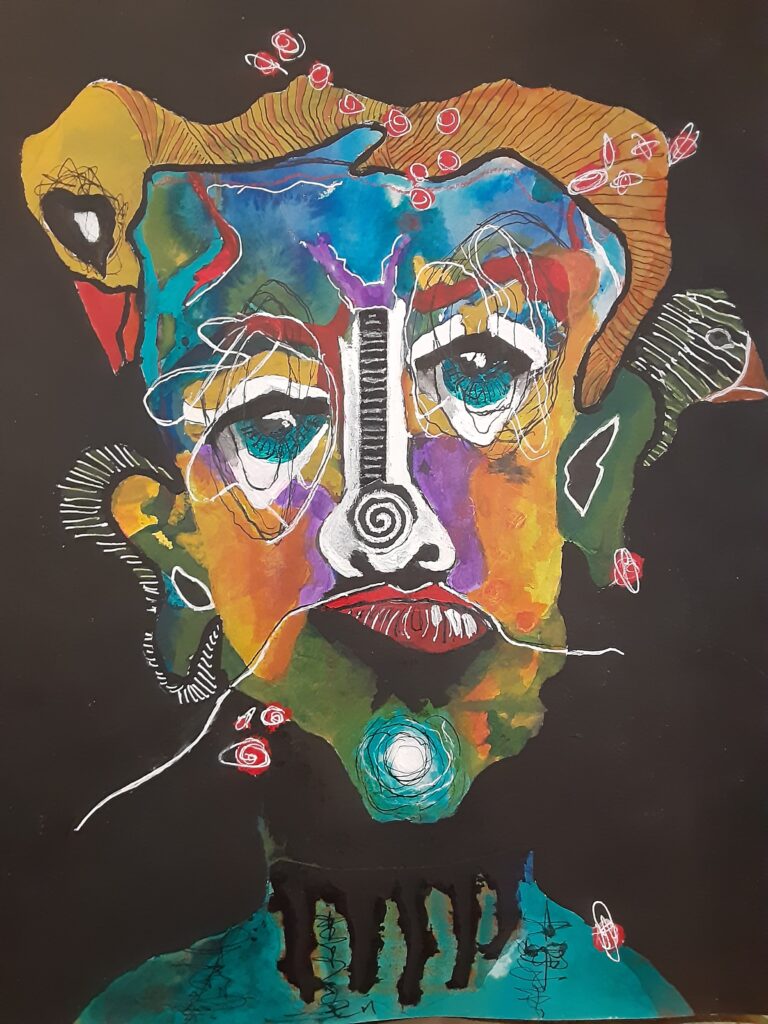 an absract painting of a man's face