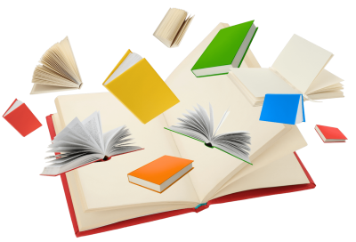 an image of colorful flying books